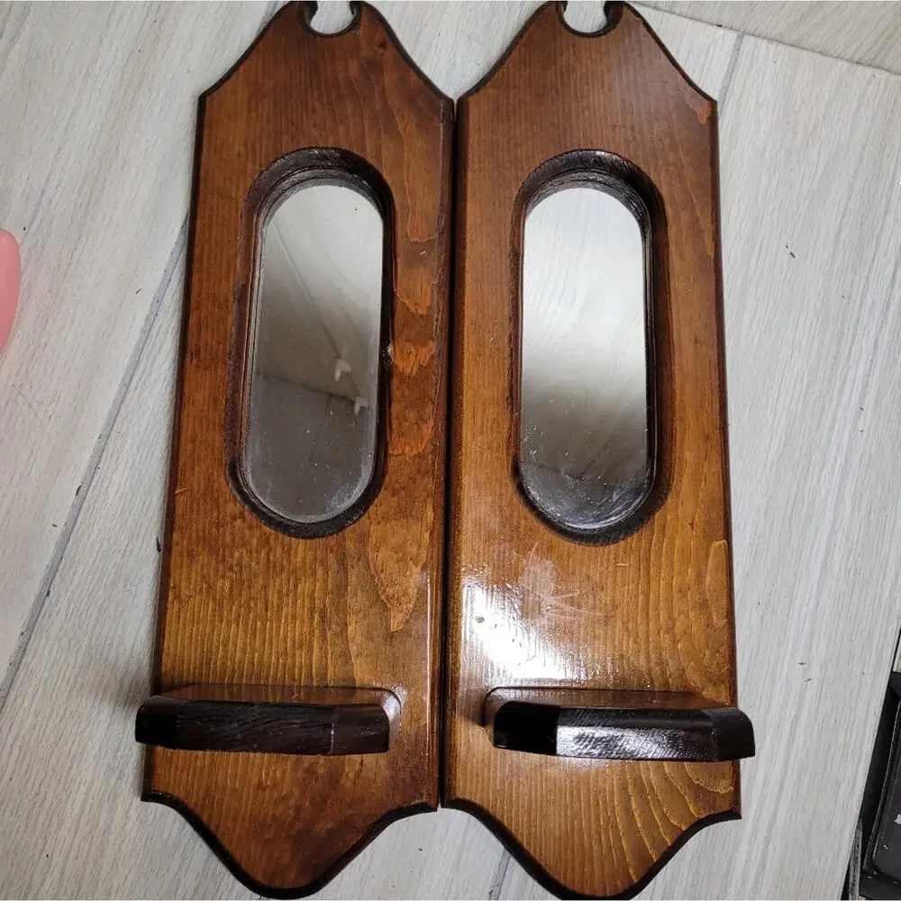 Vintage Brown Wall Mirror Pair